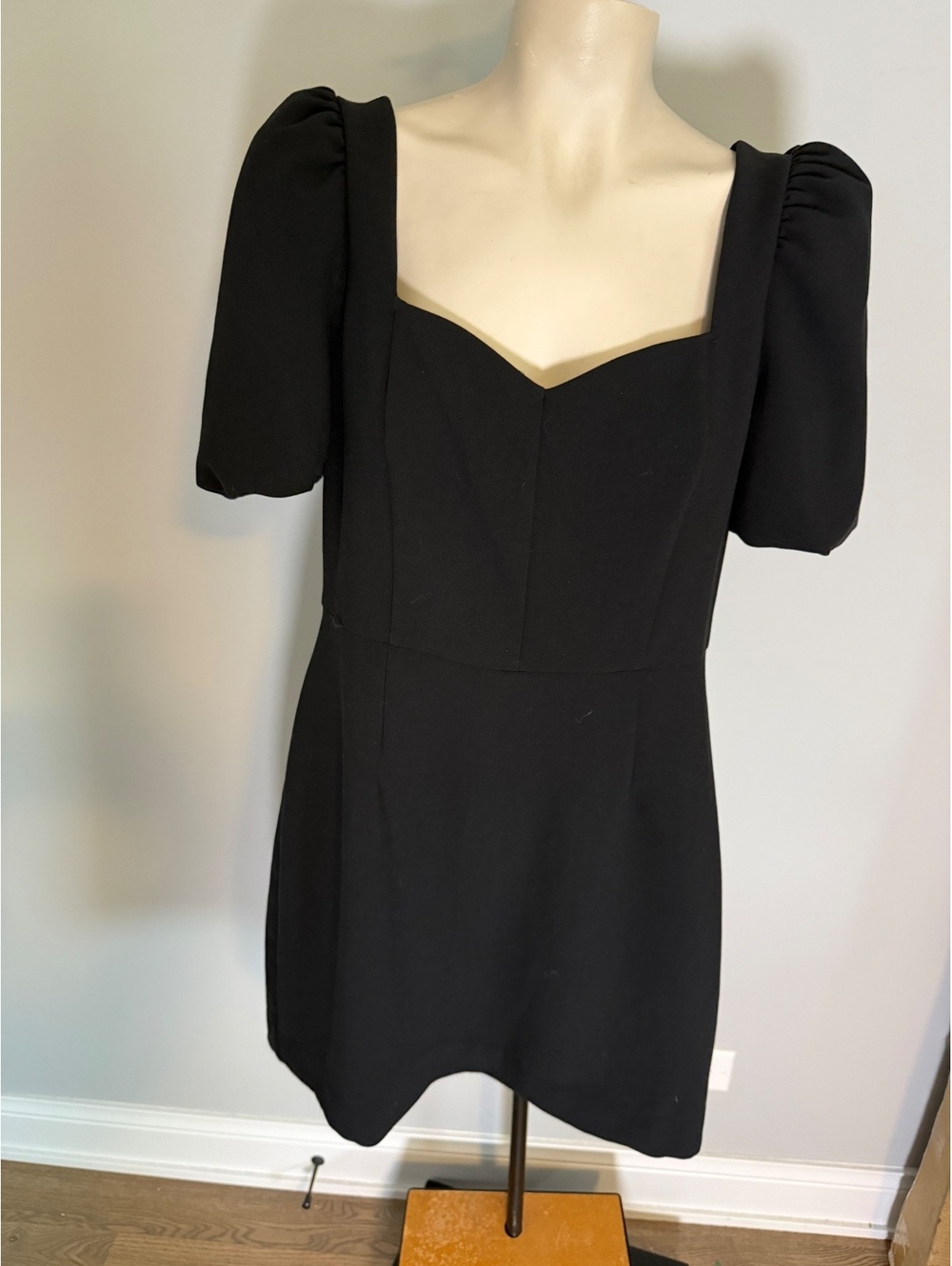 French Connection Black Midi Dress with Puff Sleeves Size 8